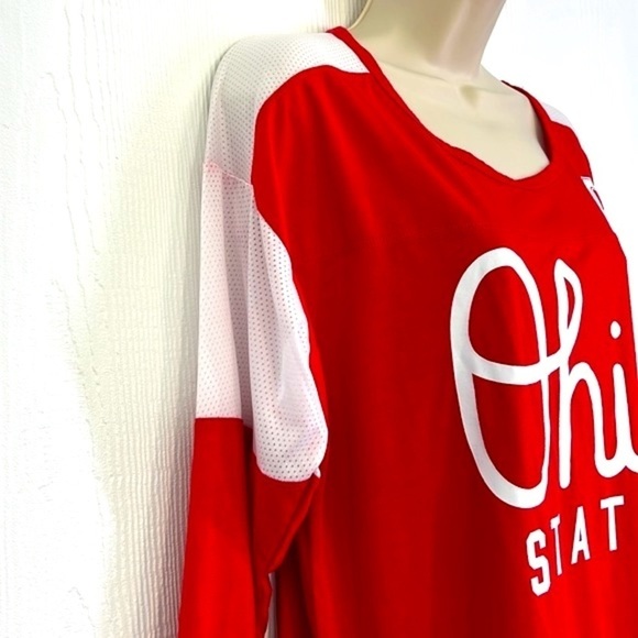 Ohio State Authentic Apparel - Ohio State 3 Quarter Red & White Mesh Shirt L - Picture 7 of 12